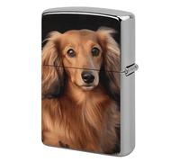 Lighter Case Windproof Metal Long Haired Dachshund Lighter Pouch Pocket Lighters Sleeve Protector Double-Sided Reusable Protective Kerosene Lighters Cover Gift for Smoker