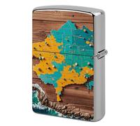 Lighter Case Windproof Metal Map on Wooden Lighter Pouch Pocket Lighters Sleeve Protector Double-Sided Reusable Protective Kerosene Lighters Cover Gift for Smoker