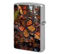 Lighter Case Windproof Metal Monarch Butterflies Lighter Pouch Pocket Lighters Sleeve Protector Double-Sided Reusable Protective Kerosene Lighters Cover Gift for Smoker
