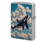 Lighter Case Windproof Metal Orcas in The Sky and Clouds Lighter Pouch Pocket Lighters Sleeve Protector Double-Sided Reusable Protective Kerosene Lighters Cover Gift for Smoker