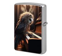 Lighter Case Windproof Metal Owl Plays Piano Lighter Pouch Pocket Lighters Sleeve Protector Double-Sided Reusable Protective Kerosene Lighters Cover Gift for Smoker