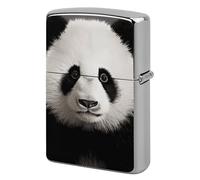 Lighter Case Windproof Metal Panda Bear Head Lighter Pouch Pocket Lighters Sleeve Protector Double-Sided Reusable Protective Kerosene Lighters Cover Gift for Smoker