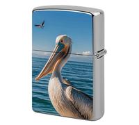 Lighter Case Windproof Metal Pelican Bird Blue Sea Lighter Pouch Pocket Lighters Sleeve Protector Double-Sided Reusable Protective Kerosene Lighters Cover Gift for Smoker