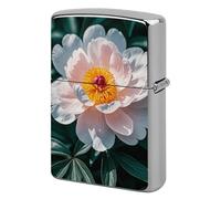 Lighter Case Windproof Metal Peony Flowers Blossom Lighter Pouch Pocket Lighters Sleeve Protector Double-Sided Reusable Protective Kerosene Lighters Cover Gift for Smoker