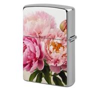 Lighter Case Windproof Metal Peony Flowers Blossom Lighter Pouch Pocket Lighters Sleeve Protector Double-Sided Reusable Protective Kerosene Lighters Cover Gift for Smoker