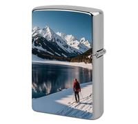 Lighter Case Windproof Metal People Cross Lakes Lighter Pouch Pocket Lighters Sleeve Protector Double-Sided Reusable Protective Kerosene Lighters Cover Gift for Smoker