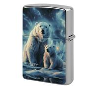 Lighter Case Windproof Metal Polar Bears Northern Lights Lighter Pouch Pocket Lighters Sleeve Protector Double-Sided Reusable Protective Kerosene Lighters Cover Gift for Smoker