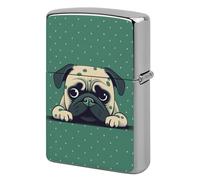 Lighter Case Windproof Metal Pug Green Polka Dot Lighter Pouch Pocket Lighters Sleeve Protector Double-Sided Reusable Protective Kerosene Lighters Cover Gift for Smoker