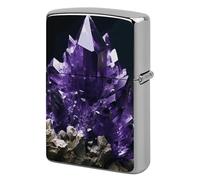 Lighter Case Windproof Metal Purple Amethyst Lighter Pouch Pocket Lighters Sleeve Protector Double-Sided Reusable Protective Kerosene Lighters Cover Gift for Smoker
