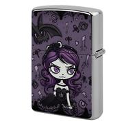 Lighter Case Windproof Metal Purple Black Goth Spooky Lighter Pouch Pocket Lighters Sleeve Protector Double-Sided Reusable Protective Kerosene Lighters Cover Gift for Smoker