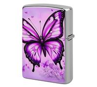 Lighter Case Windproof Metal Purple Butterfly Lighter Pouch Pocket Lighters Sleeve Protector Double-Sided Reusable Protective Kerosene Lighters Cover Gift for Smoker