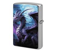 Lighter Case Windproof Metal Purple Dragon Purple Moon Lighter Pouch Pocket Lighters Sleeve Protector Double-Sided Reusable Protective Kerosene Lighters Cover Gift for Smoker