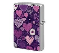 Lighter Case Windproof Metal Purple Heart Shape Lighter Pouch Pocket Lighters Sleeve Protector Double-Sided Reusable Protective Kerosene Lighters Cover Gift for Smoker