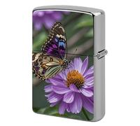 Lighter Case Windproof Metal Purple Plum Butterfly Lighter Pouch Pocket Lighters Sleeve Protector Double-Sided Reusable Protective Kerosene Lighters Cover Gift for Smoker
