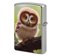 Lighter Case Windproof Metal Real Cute Owls Lighter Pouch Pocket Lighters Sleeve Protector Double-Sided Reusable Protective Kerosene Lighters Cover Gift for Smoker