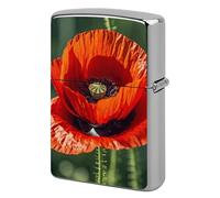 Lighter Case Windproof Metal Red Flower Lighter Pouch Pocket Lighters Sleeve Protector Double-Sided Reusable Protective Kerosene Lighters Cover Gift for Smoker