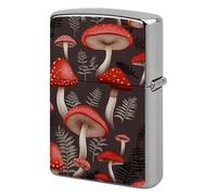 Lighter Case Windproof Metal Red Mushrooms Lighter Pouch Pocket Lighters Sleeve Protector Double-Sided Reusable Protective Kerosene Lighters Cover Gift for Smoker