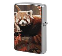 Lighter Case Windproof Metal Red Panda Lighter Pouch Pocket Lighters Sleeve Protector Double-Sided Reusable Protective Kerosene Lighters Cover Gift for Smoker