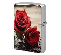 Lighter Case Windproof Metal Red Rose Flowers Lighter Pouch Pocket Lighters Sleeve Protector Double-Sided Reusable Protective Kerosene Lighters Cover Gift for Smoker
