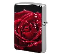Lighter Case Windproof Metal Red Rose Lighter Pouch Pocket Lighters Sleeve Protector Double-Sided Reusable Protective Kerosene Lighters Cover Gift for Smoker