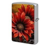 Lighter Case Windproof Metal Red Sunflower Lighter Pouch Pocket Lighters Sleeve Protector Double-Sided Reusable Protective Kerosene Lighters Cover Gift for Smoker