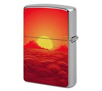 Lighter Case Windproof Metal Red Sunrise Lighter Pouch Pocket Lighters Sleeve Protector Double-Sided Reusable Protective Kerosene Lighters Cover Gift for Smoker