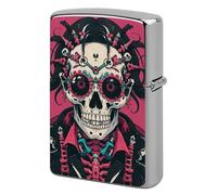 Lighter Case Windproof Metal Rock Brothers Skulls Lighter Pouch Pocket Lighters Sleeve Protector Double-Sided Reusable Protective Kerosene Lighters Cover Gift for Smoker