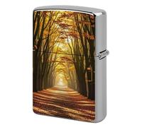 Lighter Case Windproof Metal Romantic Autumn Alleys in The Woods Lighter Pouch Pocket Lighters Sleeve Protector Double-Sided Reusable Protective Kerosene Lighters Cover Gift for Smoker