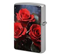 Lighter Case Windproof Metal Romantic Red Roses Lighter Pouch Pocket Lighters Sleeve Protector Double-Sided Reusable Protective Kerosene Lighters Cover Gift for Smoker