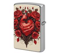Lighter Case Windproof Metal Rose Heart Shape Lighter Pouch Pocket Lighters Sleeve Protector Double-Sided Reusable Protective Kerosene Lighters Cover Gift for Smoker