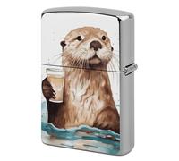Lighter Case Windproof Metal Sea Otter Lighter Pouch Pocket Lighters Sleeve Protector Double-Sided Reusable Protective Kerosene Lighters Cover Gift for Smoker