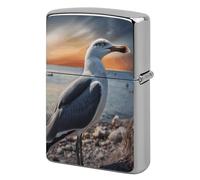 Lighter Case Windproof Metal Seagull and Sunset Lighter Pouch Pocket Lighters Sleeve Protector Double-Sided Reusable Protective Kerosene Lighters Cover Gift for Smoker