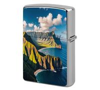 Lighter Case Windproof Metal Seaside Mountain Skyline Lighter Pouch Pocket Lighters Sleeve Protector Double-Sided Reusable Protective Kerosene Lighters Cover Gift for Smoker