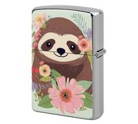 Lighter Case Windproof Metal Sloth and Flowers Lighter Pouch Pocket Lighters Sleeve Protector Double-Sided Reusable Protective Kerosene Lighters Cover Gift for Smoker