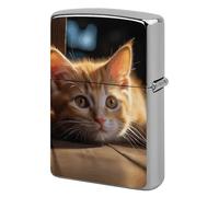 Lighter Case Windproof Metal Small Orange Cat Lighter Pouch Pocket Lighters Sleeve Protector Double-Sided Reusable Protective Kerosene Lighters Cover Gift for Smoker
