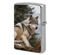 Lighter Case Windproof Metal Snow Mountain Wild Wolf Lighter Pouch Pocket Lighters Sleeve Protector Double-Sided Reusable Protective Kerosene Lighters Cover Gift for Smoker