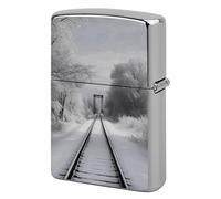 Lighter Case Windproof Metal Snowy Train Tracks Lighter Pouch Pocket Lighters Sleeve Protector Double-Sided Reusable Protective Kerosene Lighters Cover Gift for Smoker