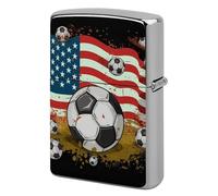 Lighter Case Windproof Metal Soccer USA Flag Lighter Pouch Pocket Lighters Sleeve Protector Double-Sided Reusable Protective Kerosene Lighters Cover Gift for Smoker