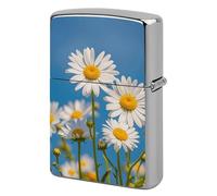 Lighter Case Windproof Metal Spring Daisy Flowers Lighter Pouch Pocket Lighters Sleeve Protector Double-Sided Reusable Protective Kerosene Lighters Cover Gift for Smoker
