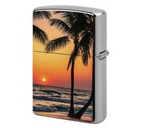 Lighter Case Windproof Metal Sunrise of on The Sea Lighter Pouch Pocket Lighters Sleeve Protector Double-Sided Reusable Protective Kerosene Lighters Cover Gift for Smoker