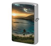 Lighter Case Windproof Metal Sunrise Over Oahu Hawaii Lighter Pouch Pocket Lighters Sleeve Protector Double-Sided Reusable Protective Kerosene Lighters Cover Gift for Smoker