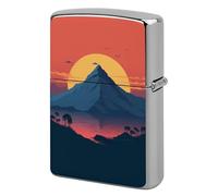 Lighter Case Windproof Metal Sunset and Mountain Lighter Pouch Pocket Lighters Sleeve Protector Double-Sided Reusable Protective Kerosene Lighters Cover Gift for Smoker
