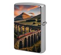 Lighter Case Windproof Metal Sunset Over Elevated Bridge Lighter Pouch Pocket Lighters Sleeve Protector Double-Sided Reusable Protective Kerosene Lighters Cover Gift for Smoker