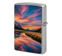 Lighter Case Windproof Metal Sunset Reflection Lighter Pouch Pocket Lighters Sleeve Protector Double-Sided Reusable Protective Kerosene Lighters Cover Gift for Smoker