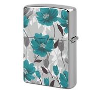 Lighter Case Windproof Metal Teal Grey and White Floral Lighter Pouch Pocket Lighters Sleeve Protector Double-Sided Reusable Protective Kerosene Lighters Cover Gift for Smoker