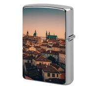 Lighter Case Windproof Metal The Old Town at Sunset Lighter Pouch Pocket Lighters Sleeve Protector Double-Sided Reusable Protective Kerosene Lighters Cover Gift for Smoker