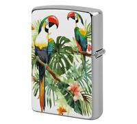 Lighter Case Windproof Metal Toucans Parrot Lighter Pouch Pocket Lighters Sleeve Protector Double-Sided Reusable Protective Kerosene Lighters Cover Gift for Smoker