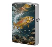 Lighter Case Windproof Metal Trout in The Water Lighter Pouch Pocket Lighters Sleeve Protector Double-Sided Reusable Protective Kerosene Lighters Cover Gift for Smoker