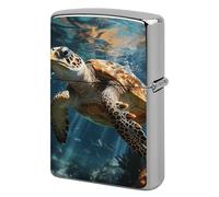Lighter Case Windproof Metal Turtle Swimming Lighter Pouch Pocket Lighters Sleeve Protector Double-Sided Reusable Protective Kerosene Lighters Cover Gift for Smoker