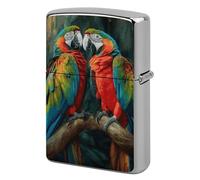 Lighter Case Windproof Metal Two Colored Parrots Lighter Pouch Pocket Lighters Sleeve Protector Double-Sided Reusable Protective Kerosene Lighters Cover Gift for Smoker